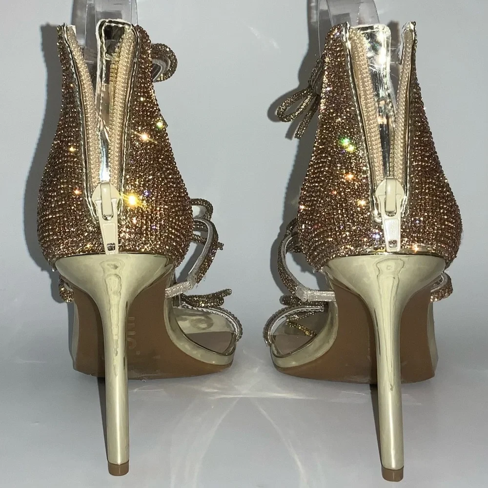 INC International Concepts Glittery Gold Stiletto Strappy Sandals - Picture 9 of 16